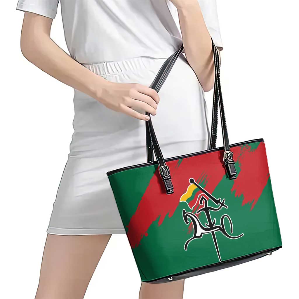 Lithuania Emblem Leather Tote Bag National Symbol with Traditional Patterns