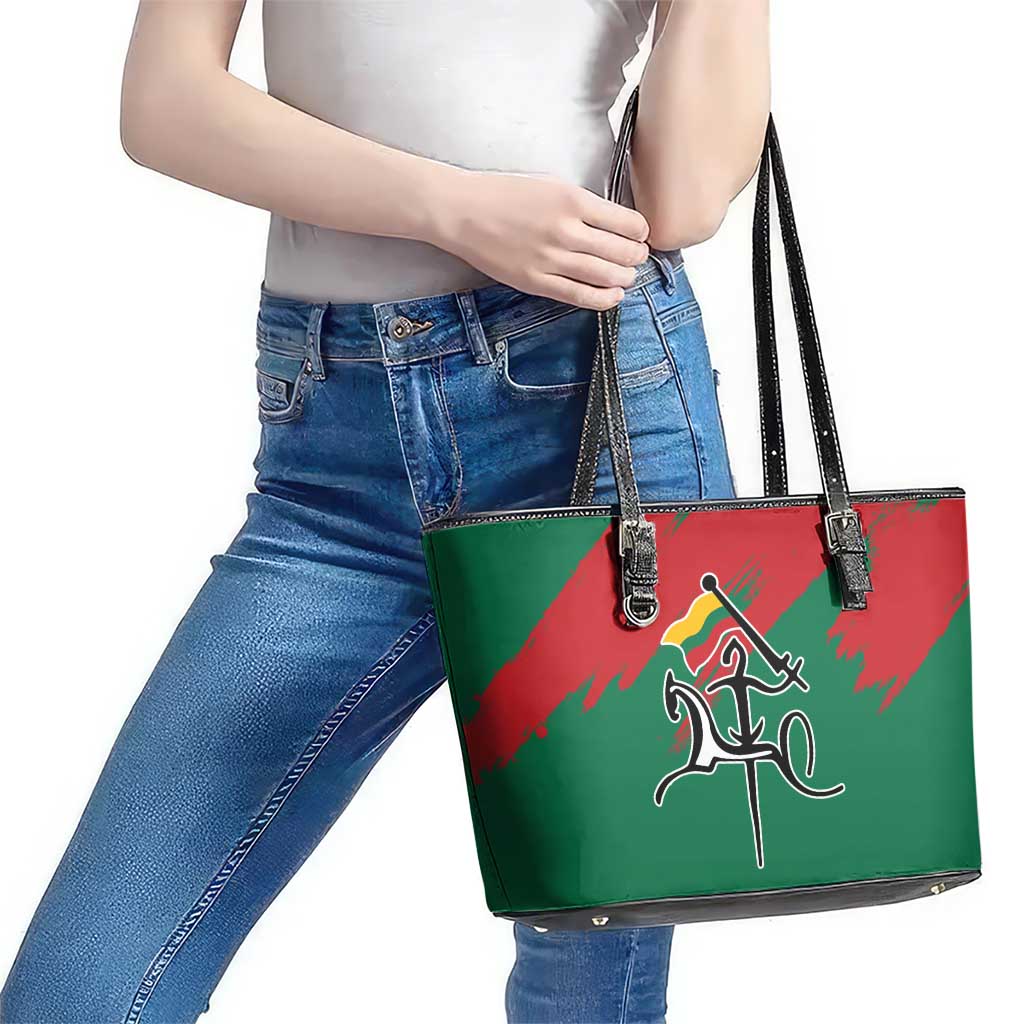 Lithuania Emblem Leather Tote Bag National Symbol with Traditional Patterns
