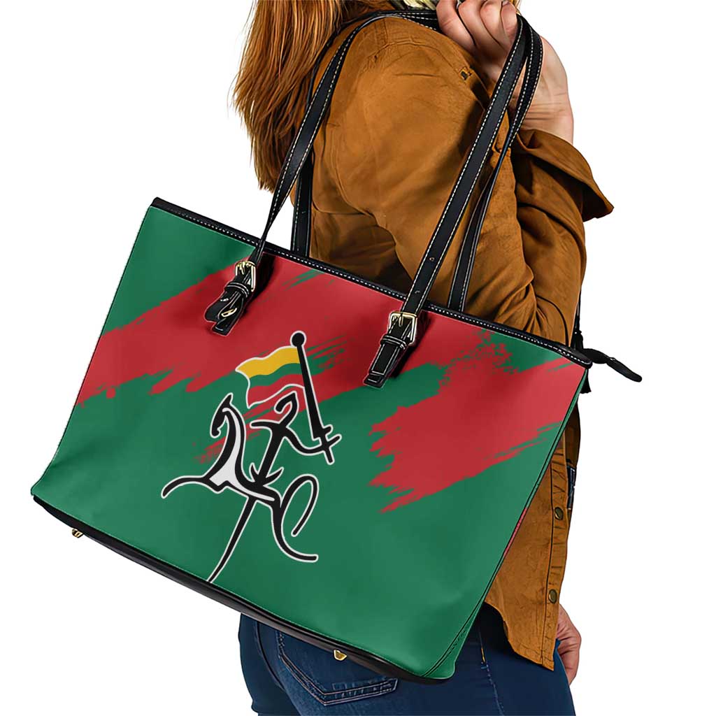 Lithuania Emblem Leather Tote Bag National Symbol with Traditional Patterns