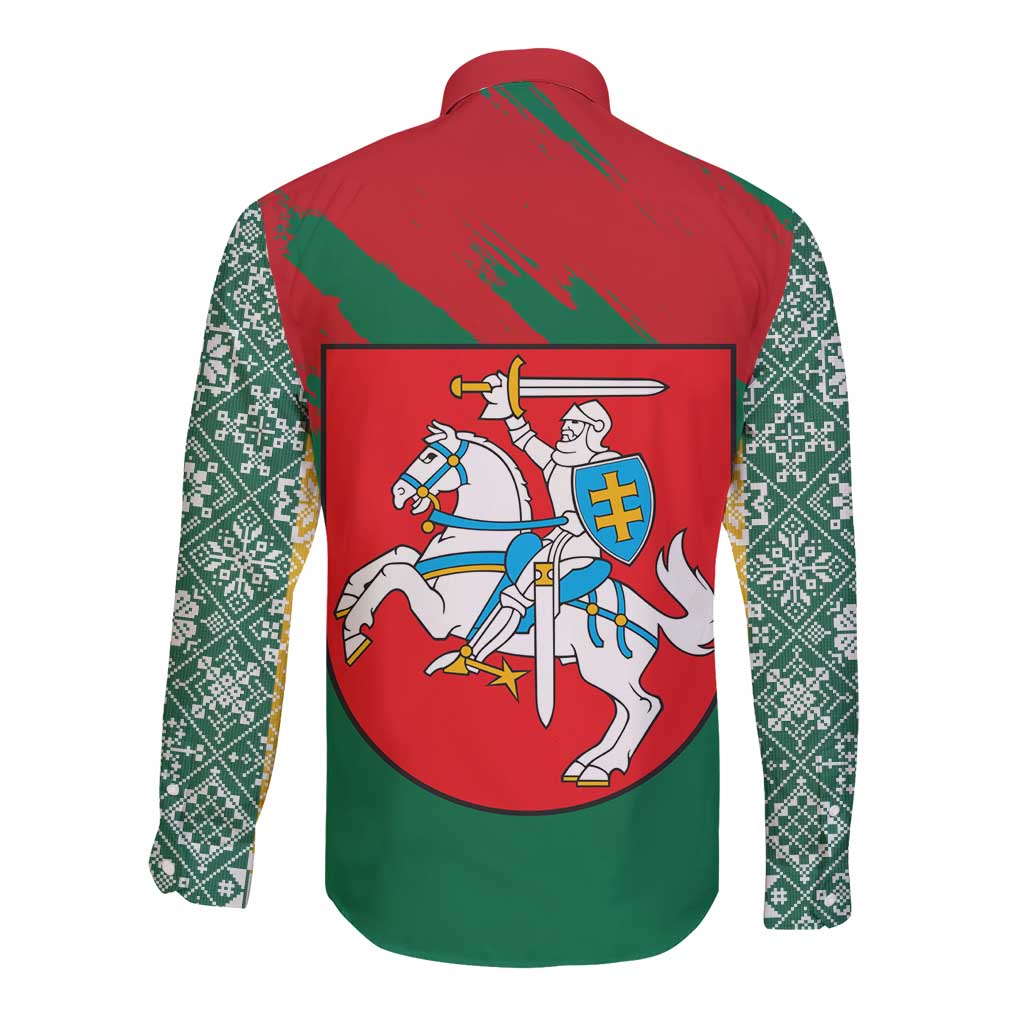 Lithuania Emblem Long Sleeve Button Shirt National Symbol with Traditional Patterns