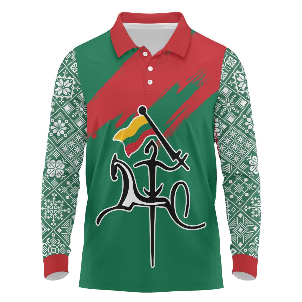 Lithuania Emblem Long Sleeve Polo Shirt National Symbol with Traditional Patterns