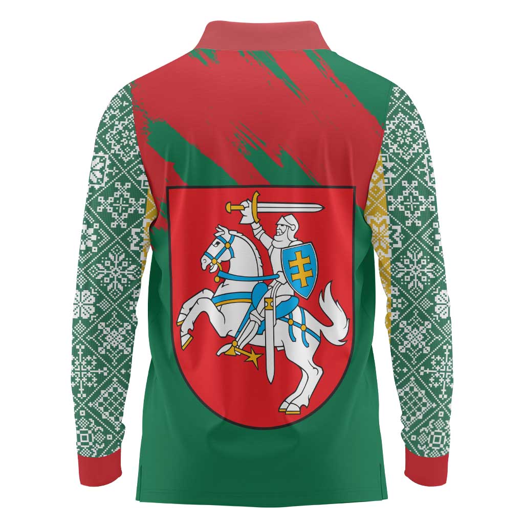 Lithuania Emblem Long Sleeve Polo Shirt National Symbol with Traditional Patterns