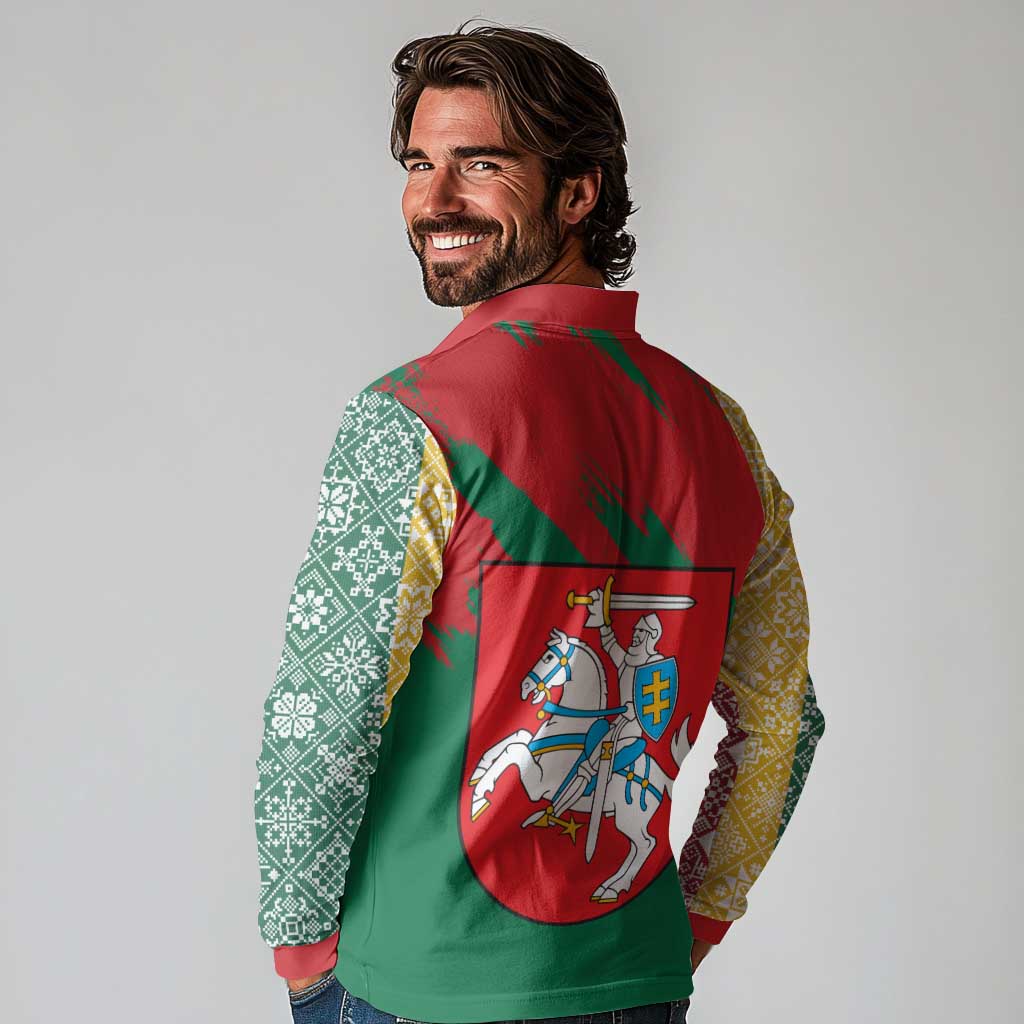 Lithuania Emblem Long Sleeve Polo Shirt National Symbol with Traditional Patterns
