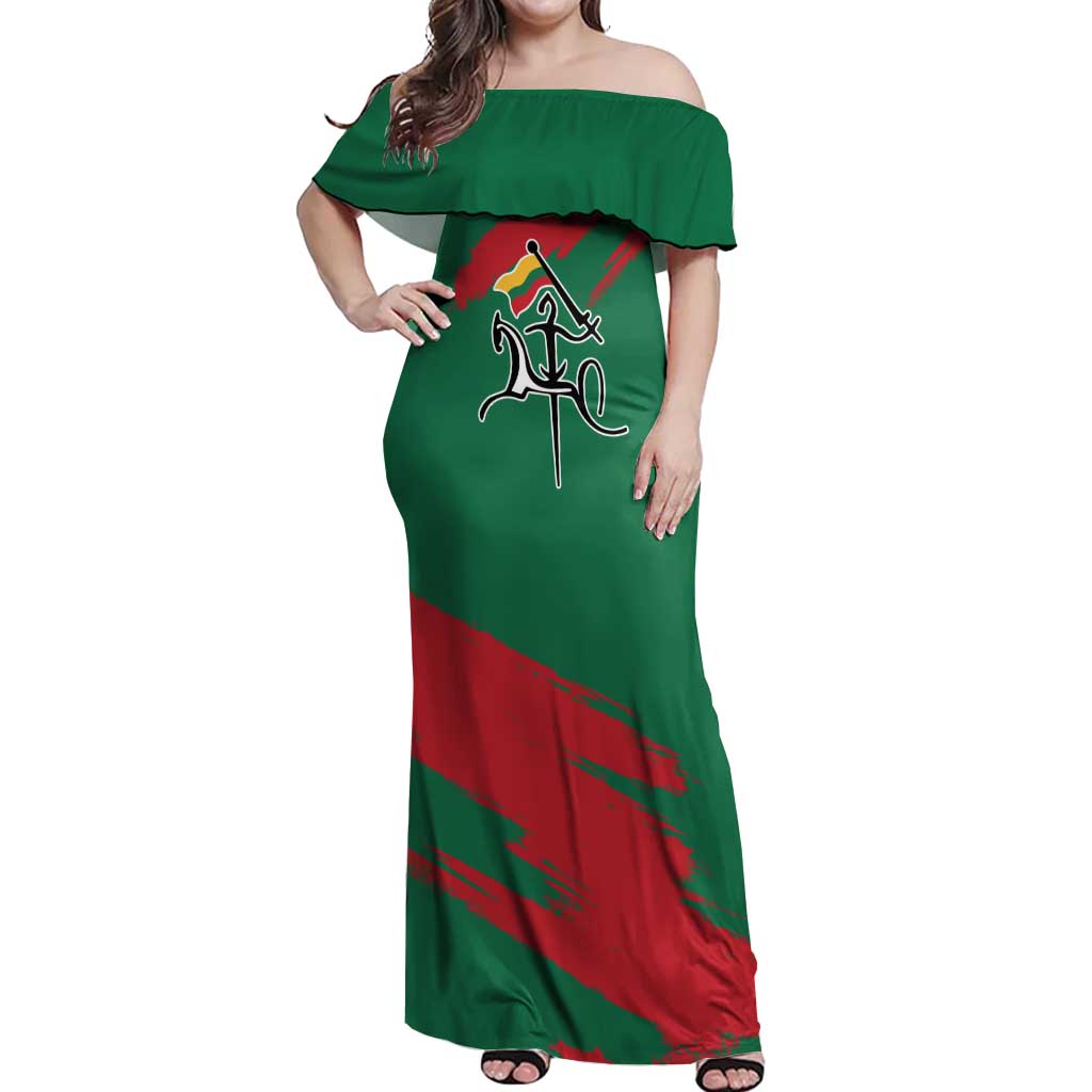Lithuania Emblem Off Shoulder Maxi Dress National Symbol with Traditional Patterns