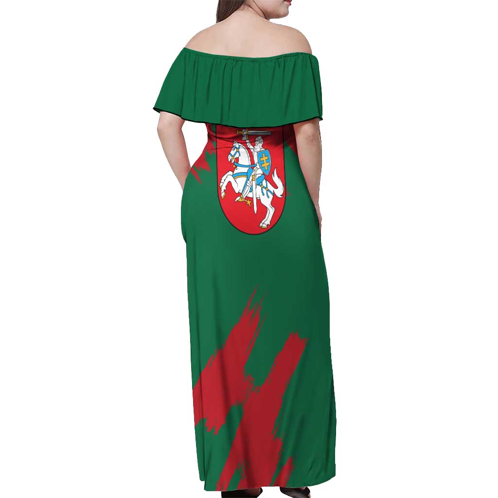 Lithuania Emblem Off Shoulder Maxi Dress National Symbol with Traditional Patterns