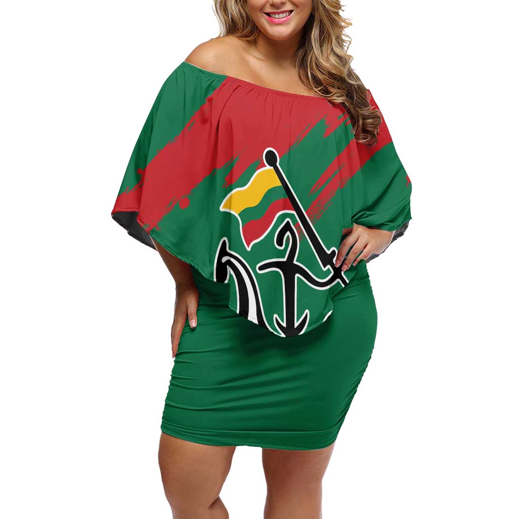 Lithuania Emblem Off Shoulder Short Dress National Symbol with Traditional Patterns