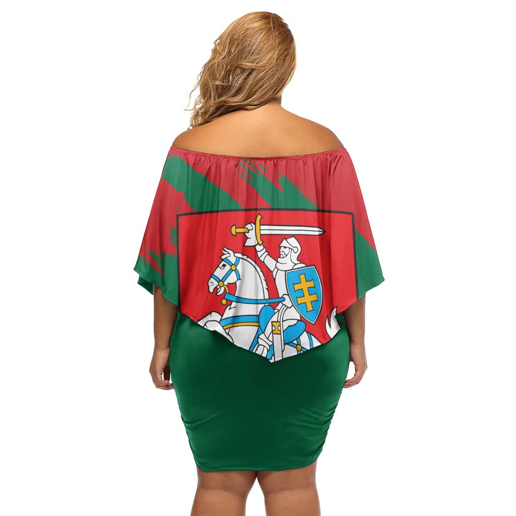 Lithuania Emblem Off Shoulder Short Dress National Symbol with Traditional Patterns