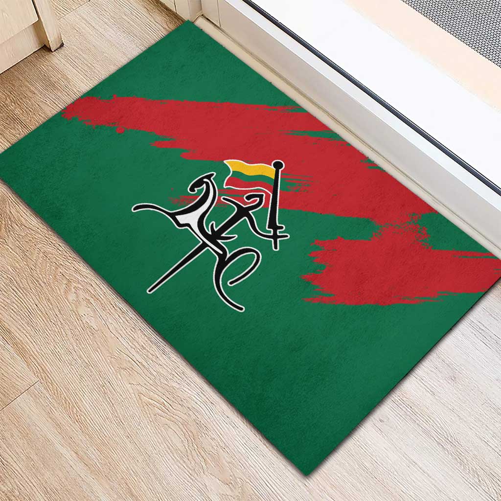 Lithuania Emblem Rubber Doormat National Symbol with Traditional Patterns