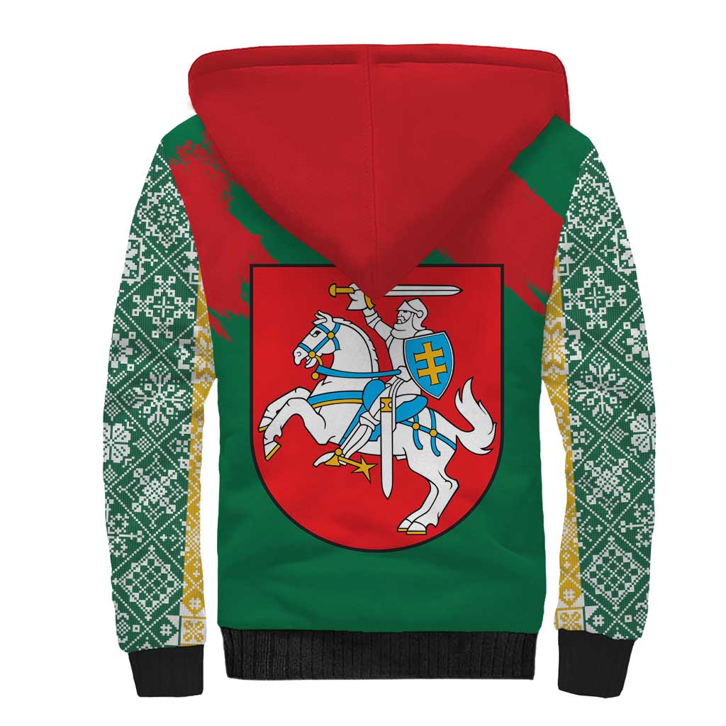 Lithuania Emblem Sherpa Hoodie National Symbol with Traditional Patterns