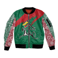 Lithuania Emblem Sleeve Zip Bomber Jacket National Symbol with Traditional Patterns