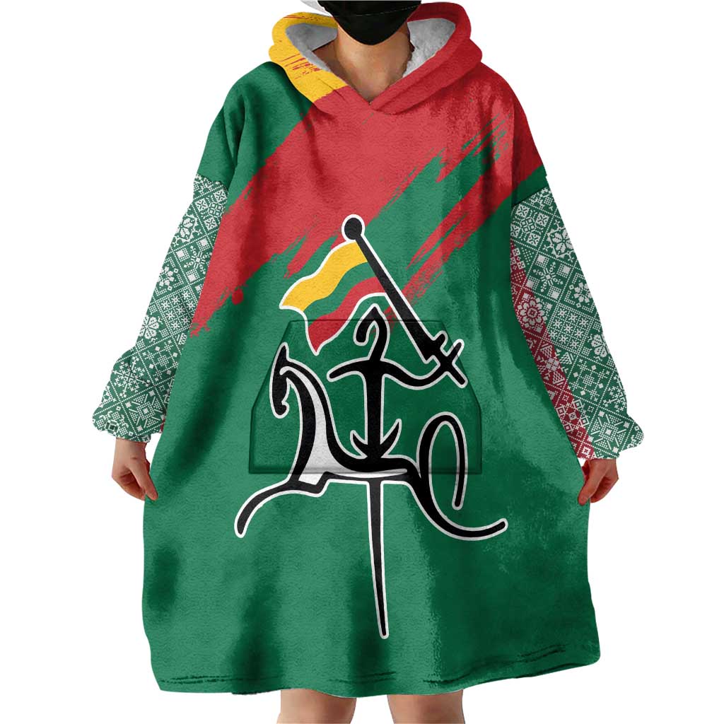 Lithuania Emblem Wearable Blanket Hoodie National Symbol with Traditional Patterns