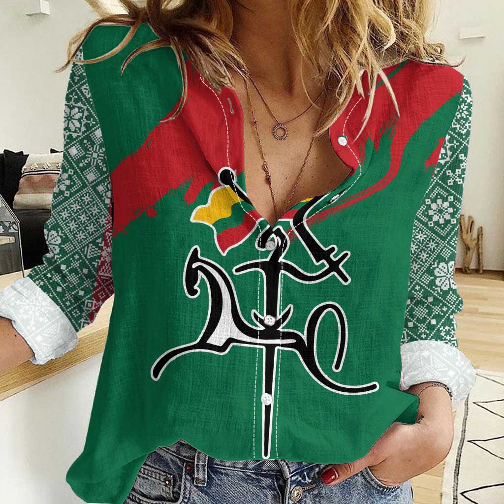 Lithuania Emblem Women Casual Shirt National Symbol with Traditional Patterns