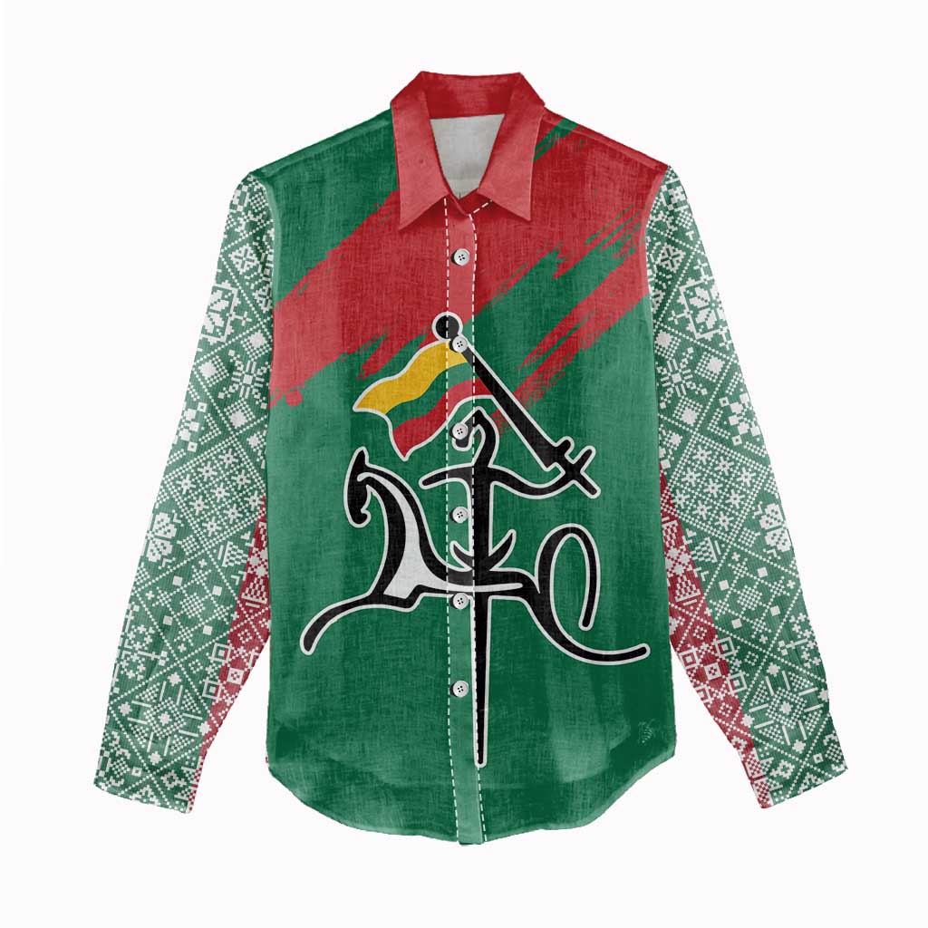 Lithuania Emblem Women Casual Shirt National Symbol with Traditional Patterns