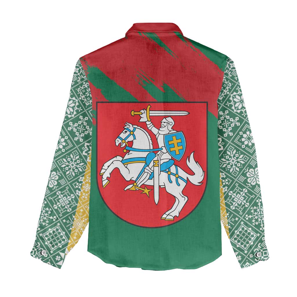 Lithuania Emblem Women Casual Shirt National Symbol with Traditional Patterns