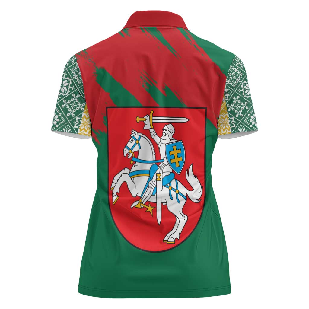 Lithuania Emblem Women Polo Shirt National Symbol with Traditional Patterns