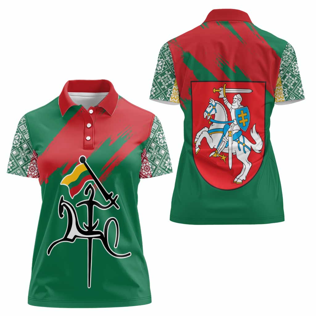 Lithuania Emblem Women Polo Shirt National Symbol with Traditional Patterns