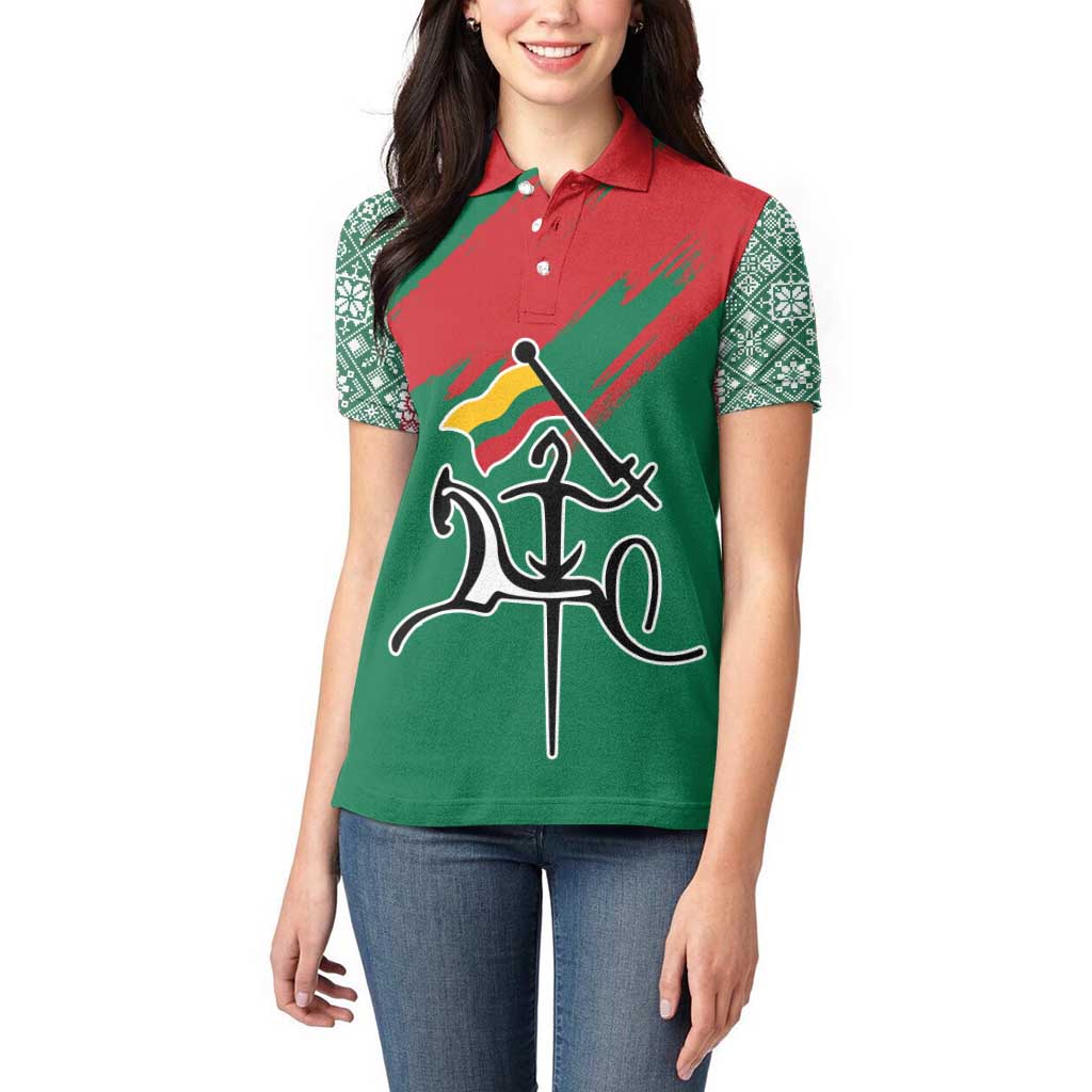 Lithuania Emblem Women Polo Shirt National Symbol with Traditional Patterns