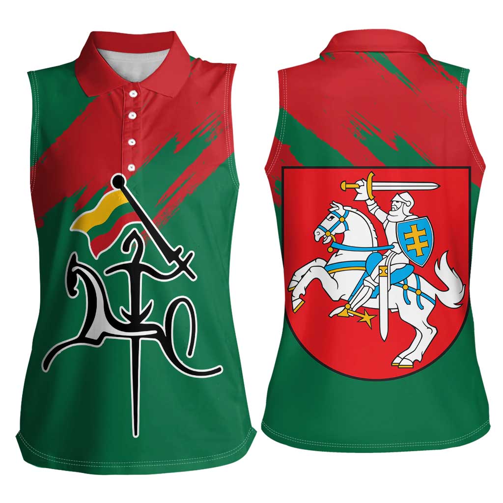 Lithuania Emblem Women Sleeveless Polo Shirt National Symbol with Traditional Patterns