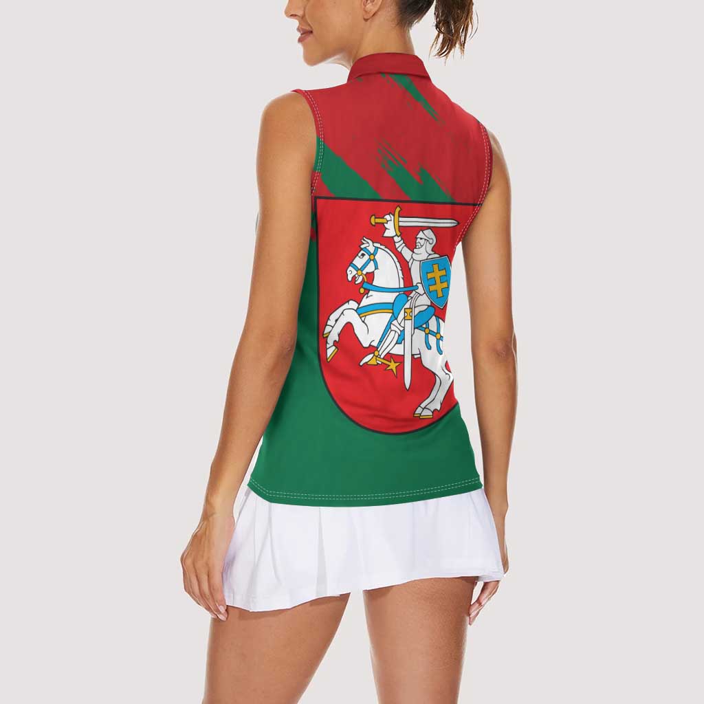 Lithuania Emblem Women Sleeveless Polo Shirt National Symbol with Traditional Patterns