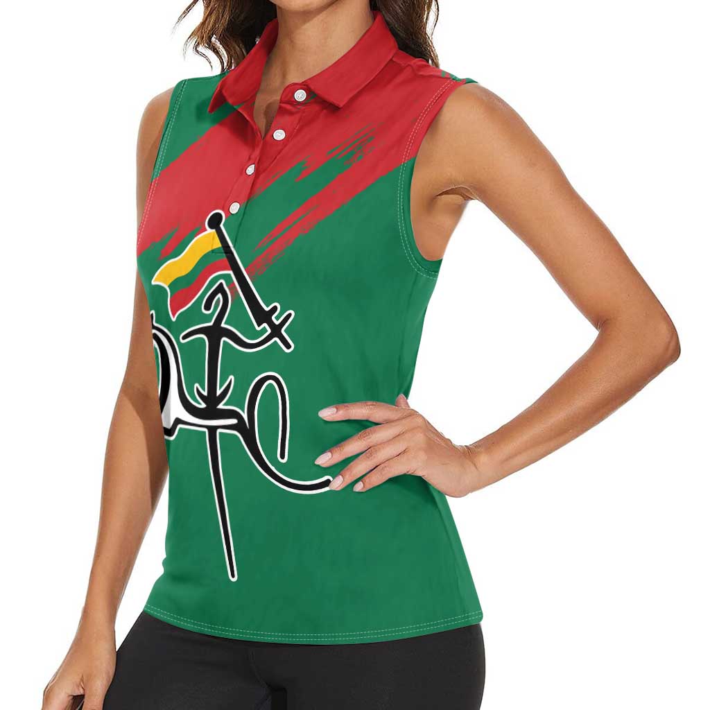 Lithuania Emblem Women Sleeveless Polo Shirt National Symbol with Traditional Patterns