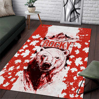 Canada Bear Area Rug with Maple Leaf and Rocky Mountain Design