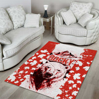 Canada Bear Area Rug with Maple Leaf and Rocky Mountain Design