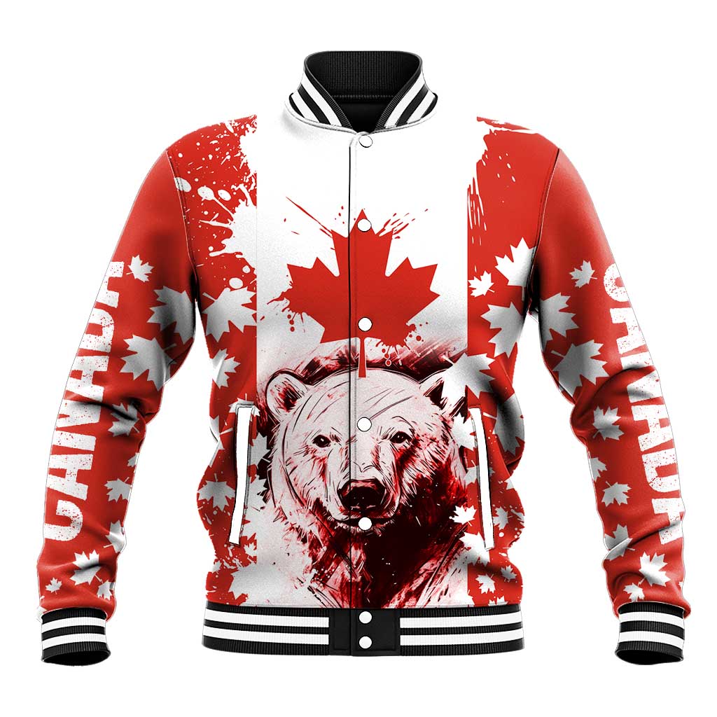 Canada Bear Baseball Jacket with Maple Leaf and Rocky Mountain Design