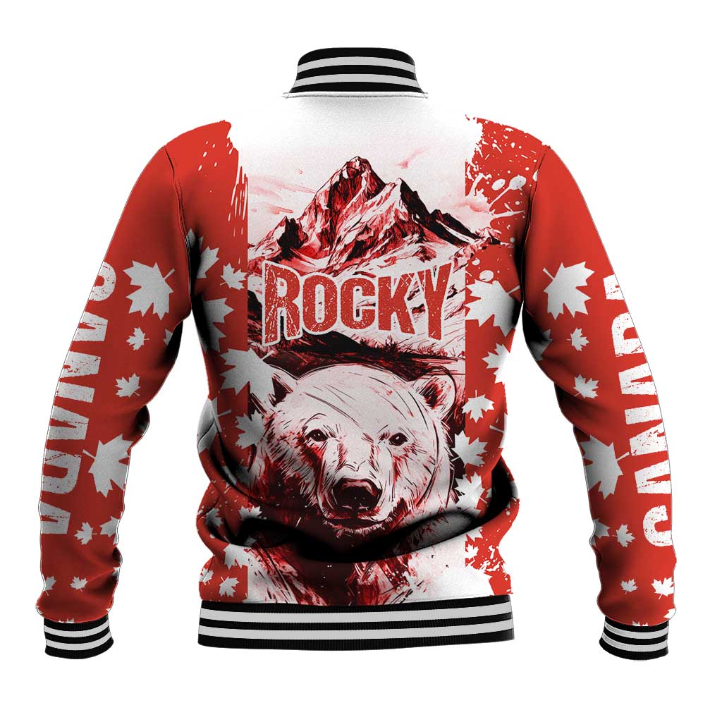 Canada Bear Baseball Jacket with Maple Leaf and Rocky Mountain Design