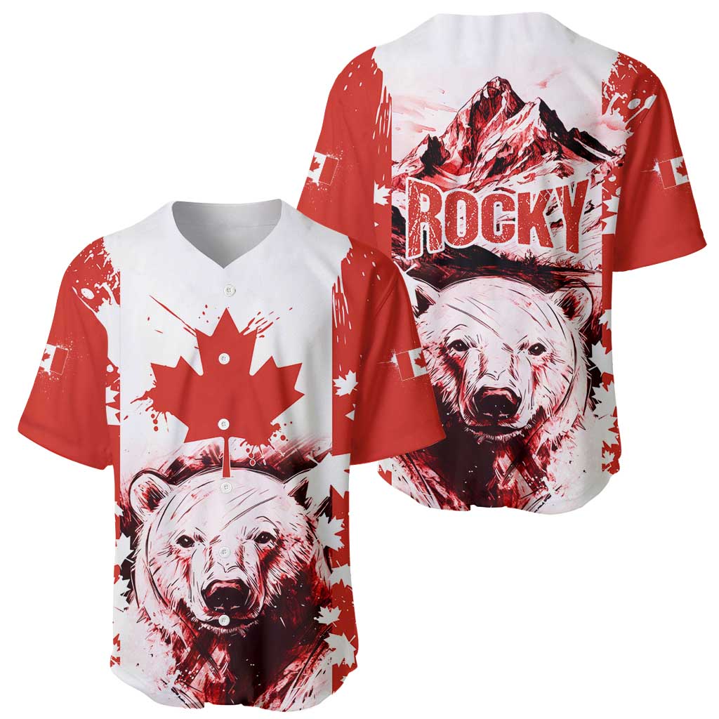 Canada Bear Baseball Jersey with Maple Leaf and Rocky Mountain Design