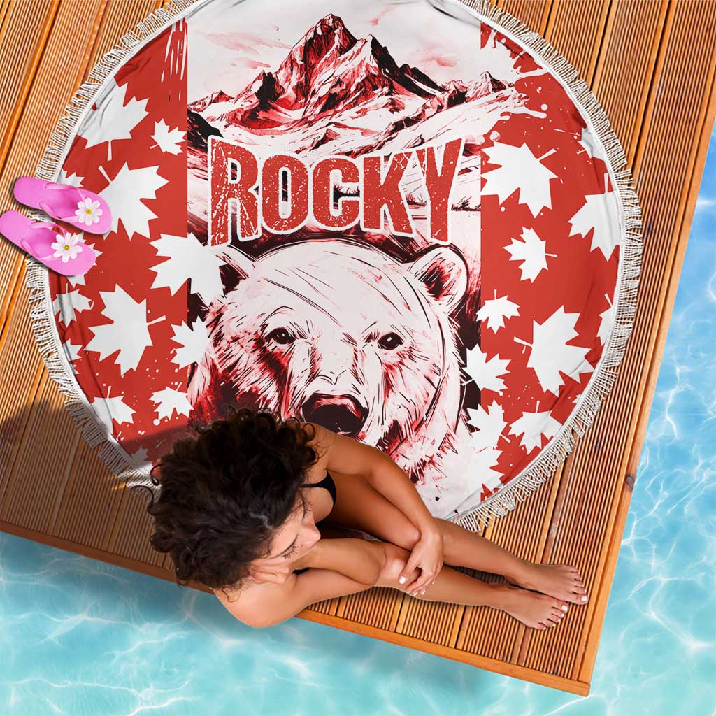 Canada Bear Beach Blanket with Maple Leaf and Rocky Mountain Design