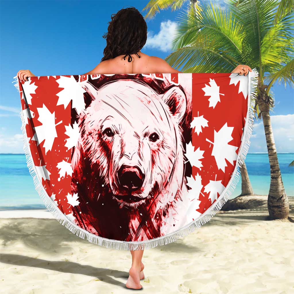 Canada Bear Beach Blanket with Maple Leaf and Rocky Mountain Design