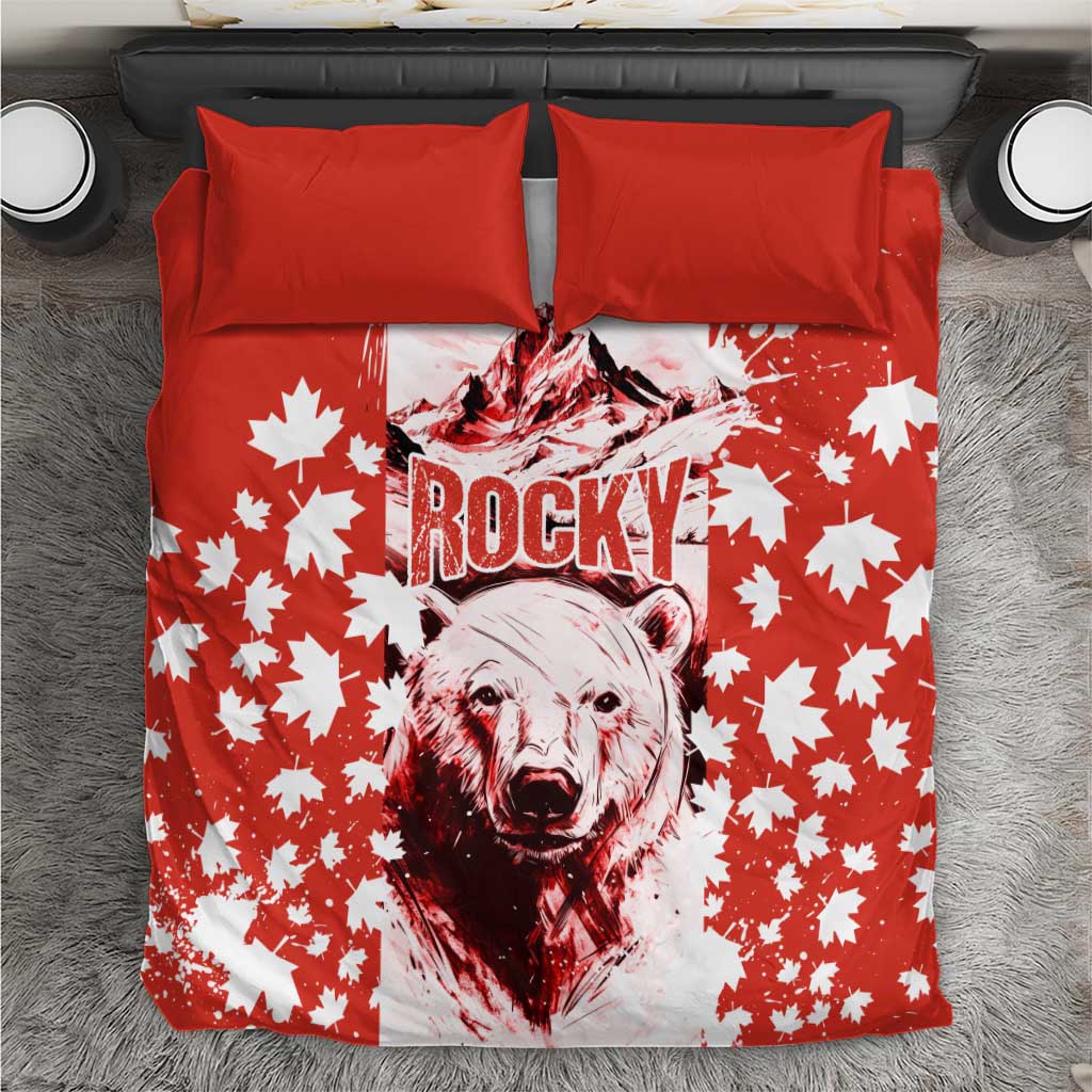 Canada Bear Bedding Set with Maple Leaf and Rocky Mountain Design