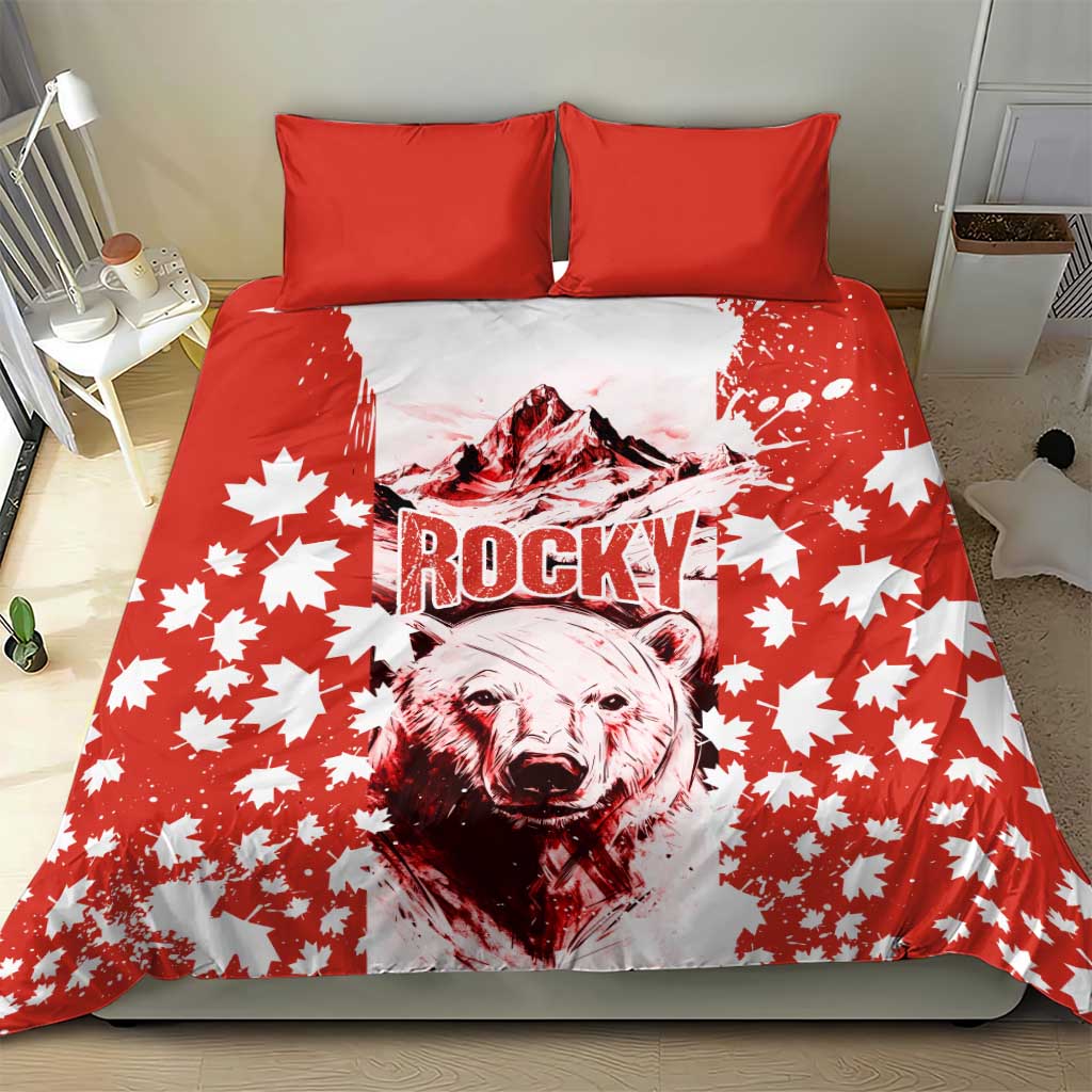 Canada Bear Bedding Set with Maple Leaf and Rocky Mountain Design