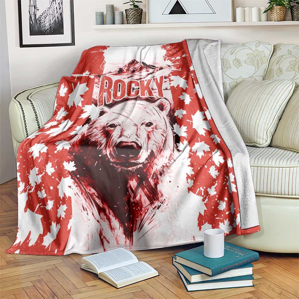 Canada Bear Blanket with Maple Leaf and Rocky Mountain Design