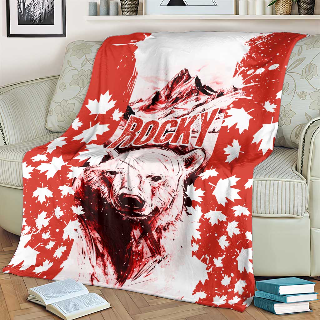 Canada Bear Blanket with Maple Leaf and Rocky Mountain Design