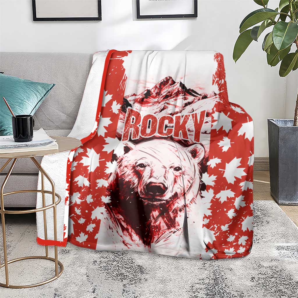 Canada Bear Blanket with Maple Leaf and Rocky Mountain Design