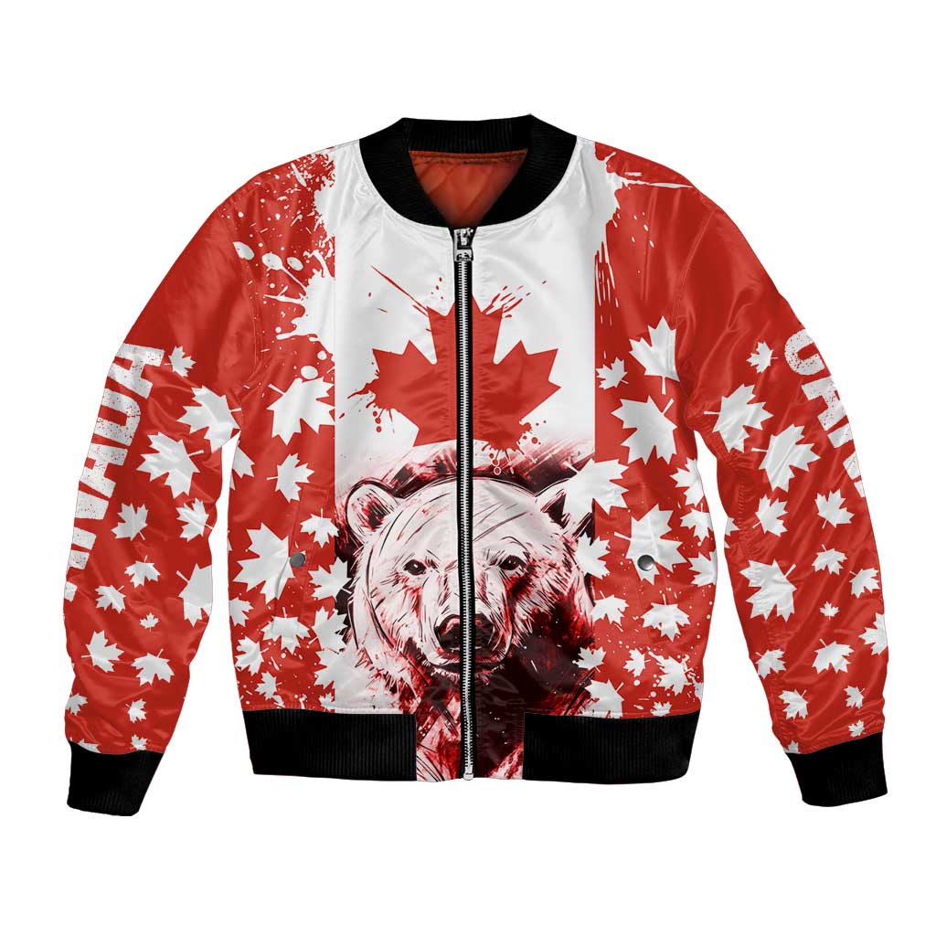 Canada Bear Bomber Jacket with Maple Leaf and Rocky Mountain Design