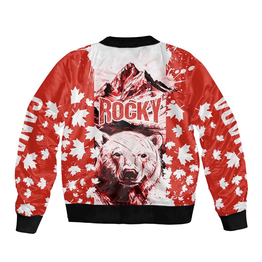 Canada Bear Bomber Jacket with Maple Leaf and Rocky Mountain Design