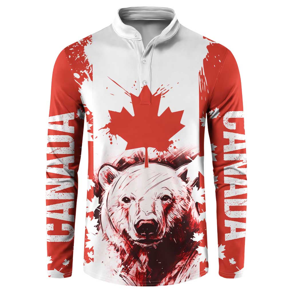 Canada Bear Button Sweatshirt with Maple Leaf and Rocky Mountain Design