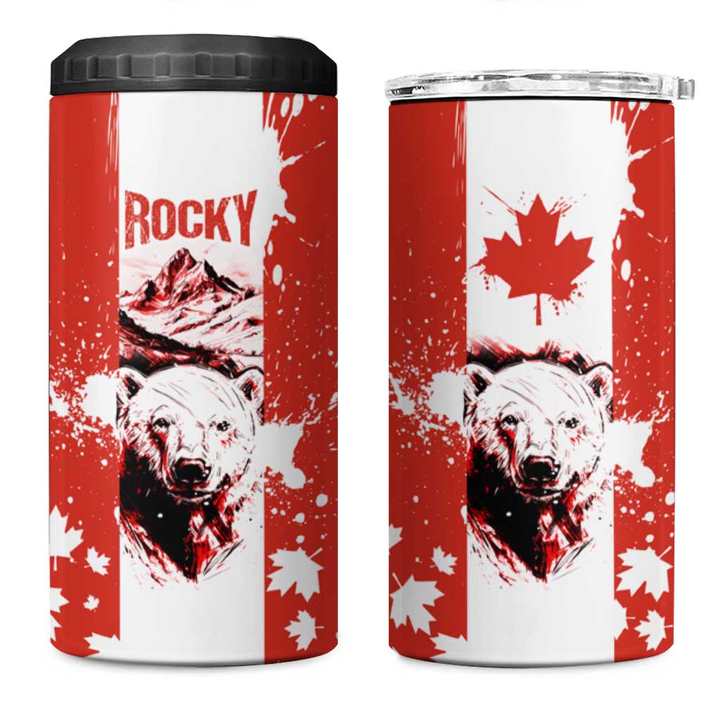 Canada Bear 4 in 1 Can Cooler Tumbler with Maple Leaf and Rocky Mountain Design