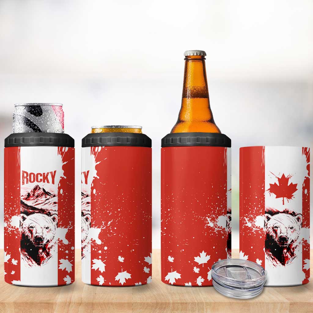 Canada Bear 4 in 1 Can Cooler Tumbler with Maple Leaf and Rocky Mountain Design