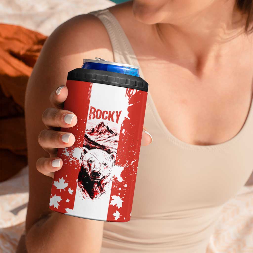 Canada Bear 4 in 1 Can Cooler Tumbler with Maple Leaf and Rocky Mountain Design