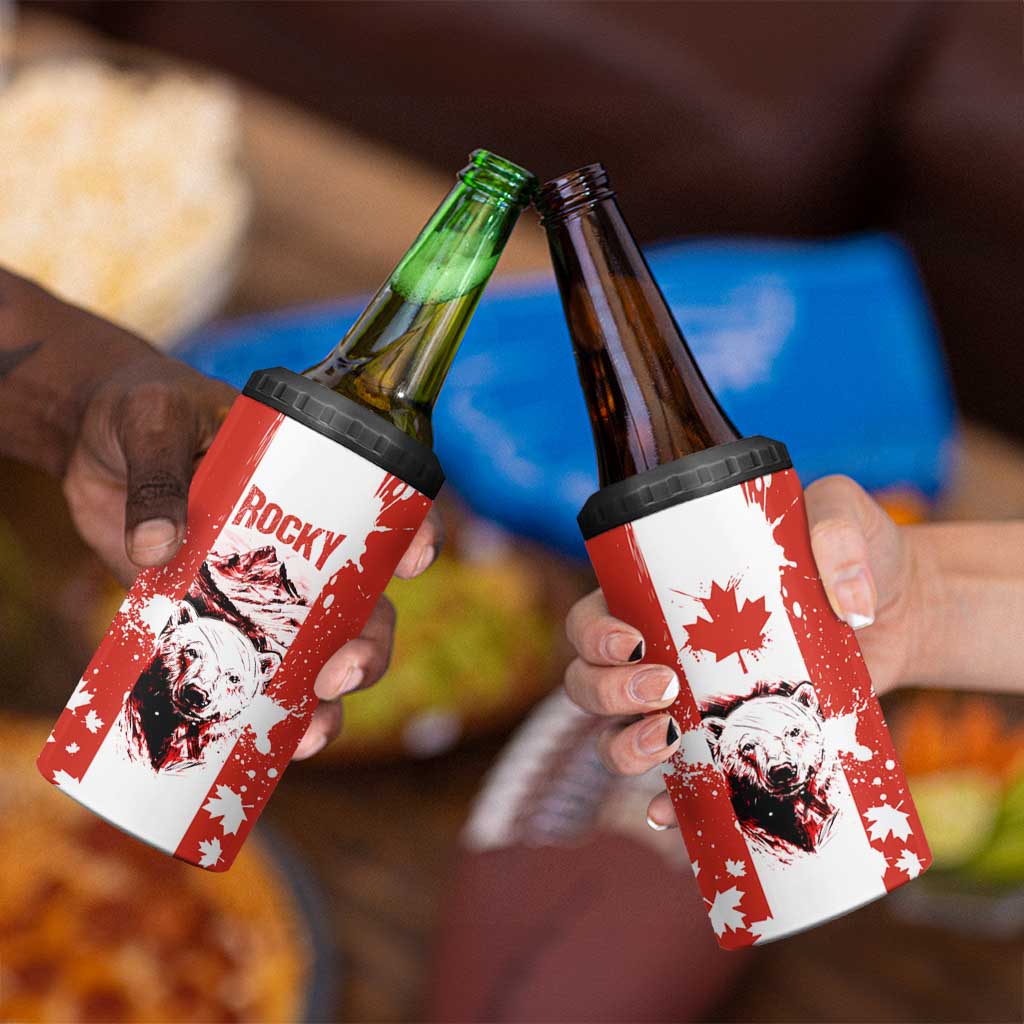 Canada Bear 4 in 1 Can Cooler Tumbler with Maple Leaf and Rocky Mountain Design