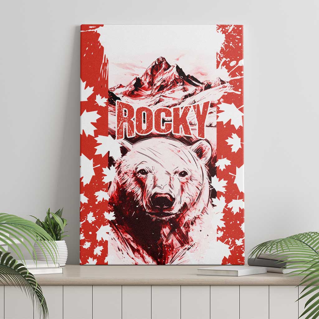 Canada Bear Canvas Wall Art with Maple Leaf and Rocky Mountain Design