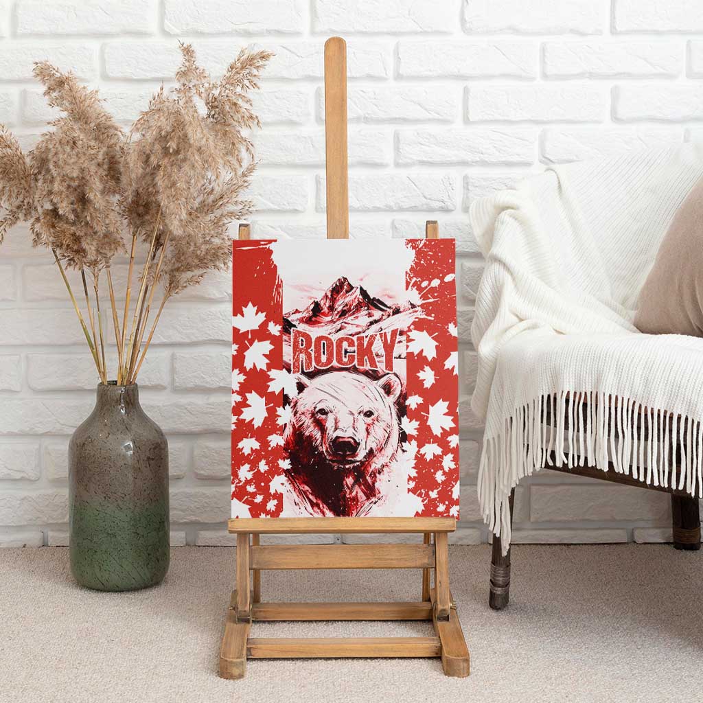 Canada Bear Canvas Wall Art with Maple Leaf and Rocky Mountain Design