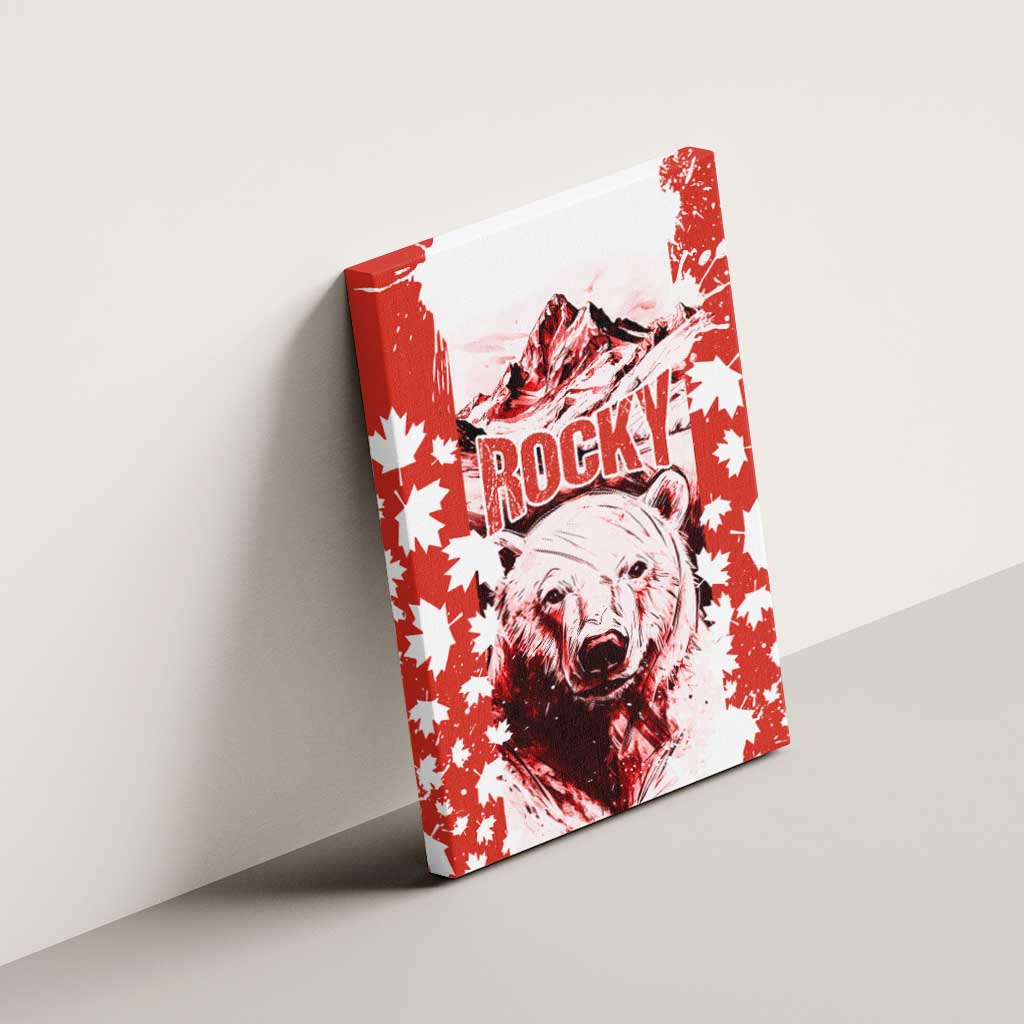 Canada Bear Canvas Wall Art with Maple Leaf and Rocky Mountain Design