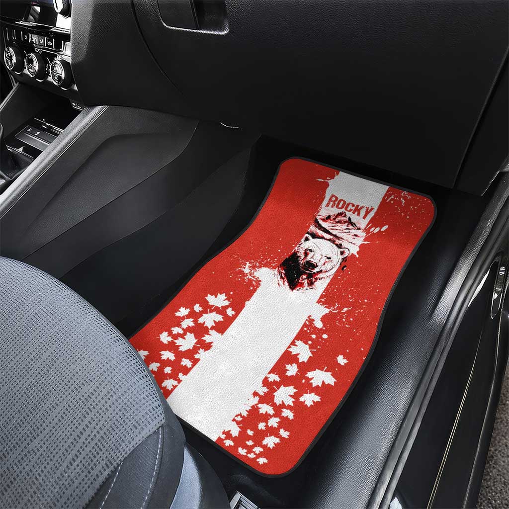 Canada Bear Car Mats with Maple Leaf and Rocky Mountain Design