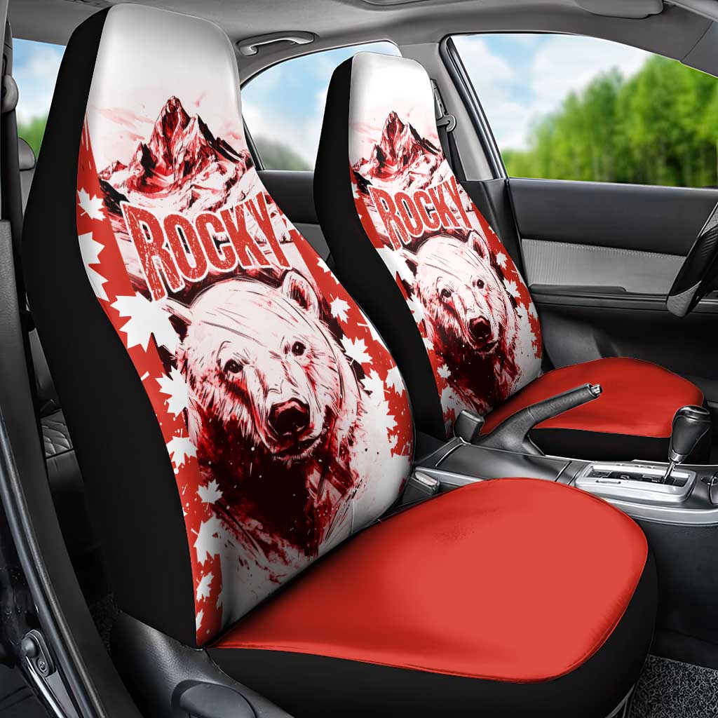 Canada Bear Car Seat Cover with Maple Leaf and Rocky Mountain Design