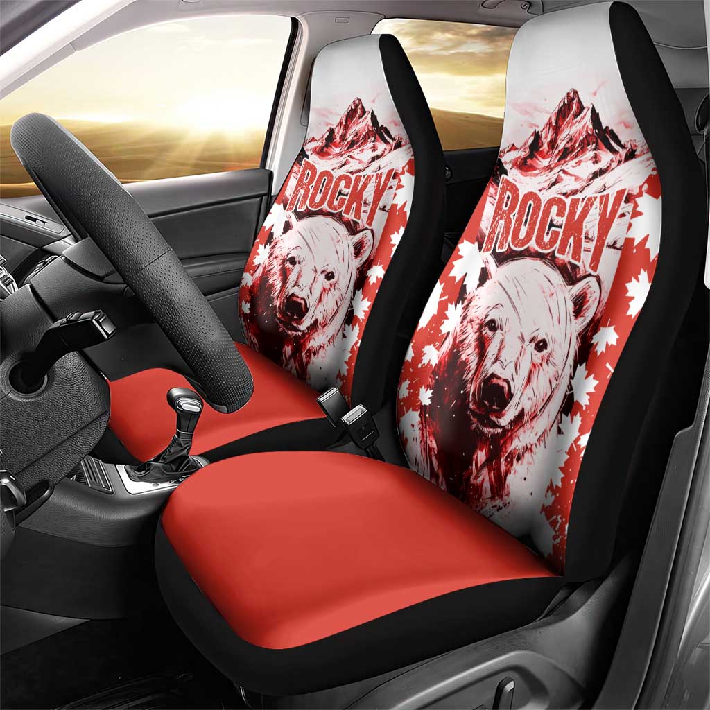Canada Bear Car Seat Cover with Maple Leaf and Rocky Mountain Design