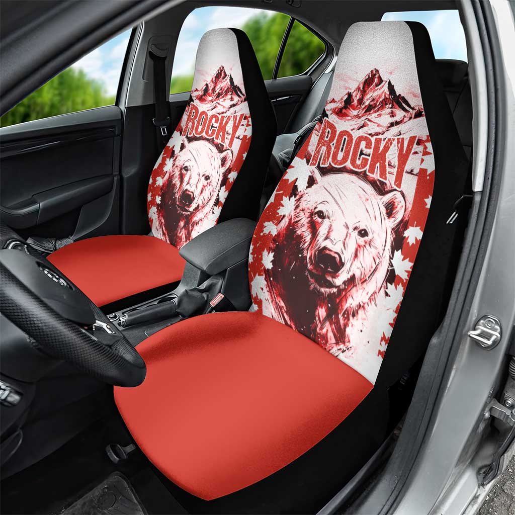 Canada Bear Car Seat Cover with Maple Leaf and Rocky Mountain Design